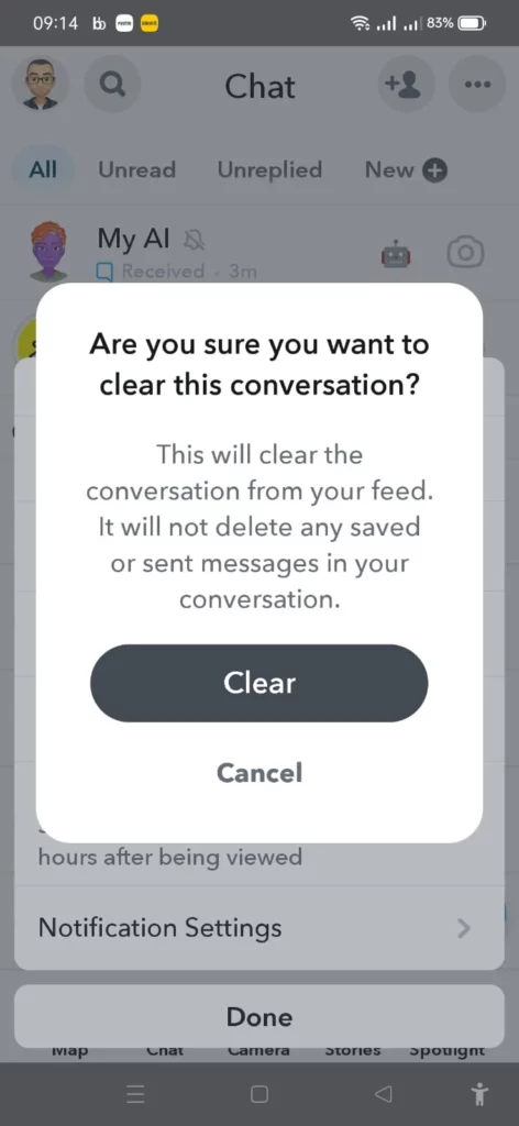 Clearing Snapchat My AI Chat Feed